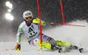 Fritz Dopfer of Germany skiing in first run of The Night race, men slalom race of Audi FIS Alpine skiing World cup in Schladming, Austria. The Night race, men slalom race of Audi FIS Alpine skiing World cup 2013-2014 was held on Tuesday, 28th of January 2014 in Schladming, Austria.
