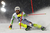 Fritz Dopfer of Germany skiing in first run of The Night race, men slalom race of Audi FIS Alpine skiing World cup in Schladming, Austria. The Night race, men slalom race of Audi FIS Alpine skiing World cup 2013-2014 was held on Tuesday, 28th of January 2014 in Schladming, Austria.
