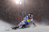 Alexis Pinturault of France skiing in first run of The Night race, men slalom race of Audi FIS Alpine skiing World cup in Schladming, Austria. The Night race, men slalom race of Audi FIS Alpine skiing World cup 2013-2014 was held on Tuesday, 28th of January 2014 in Schladming, Austria.

