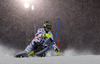 Reinfried Herbst of Austria skiing in first run of The Night race, men slalom race of Audi FIS Alpine skiing World cup in Schladming, Austria. The Night race, men slalom race of Audi FIS Alpine skiing World cup 2013-2014 was held on Tuesday, 28th of January 2014 in Schladming, Austria.
