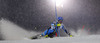 Anton Lahdenperae of Sweden skiing in first run of The Night race, men slalom race of Audi FIS Alpine skiing World cup in Schladming, Austria. The Night race, men slalom race of Audi FIS Alpine skiing World cup 2013-2014 was held on Tuesday, 28th of January 2014 in Schladming, Austria.
