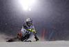 Santeri Paloniemi of Finland skiing in first run of The Night race, men slalom race of Audi FIS Alpine skiing World cup in Schladming, Austria. The Night race, men slalom race of Audi FIS Alpine skiing World cup 2013-2014 was held on Tuesday, 28th of January 2014 in Schladming, Austria.

