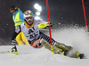 Joonas Rasanen of Finland skiing in first run of The Night race, men slalom race of Audi FIS Alpine skiing World cup in Schladming, Austria. The Night race, men slalom race of Audi FIS Alpine skiing World cup 2013-2014 was held on Tuesday, 28th of January 2014 in Schladming, Austria.
