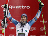 Winner Henrik Kristoffersen of Norway celebrates his medal and his first World cup victory won in The Night race, men slalom race of Audi FIS Alpine skiing World cup in Schladming, Austria. The Night race, men slalom race of Audi FIS Alpine skiing World cup 2013-2014 was held on Tuesday, 28th of January 2014 in Schladming, Austria.
