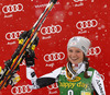 Third placed Bernadette Schild  of Austria celebrats her medal won in the 50th Golden Fox trophy women slalom race of Audi FIS Alpine skiing World cup in Kranjska Gora, Slovenia. 50th Golden Fox trophy women slalom race of Audi FIS Alpine skiing World cup 2013-2014 was held on Sunday, 2nd of February 2014 in Kranjska Gora, Slovenia
