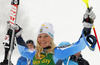 Winner Frida Hansdotter  of Sweden celebrates her first ever World cup victory won in the 50th Golden Fox trophy women slalom race of Audi FIS Alpine skiing World cup in Kranjska Gora, Slovenia. 50th Golden Fox trophy women slalom race of Audi FIS Alpine skiing World cup 2013-2014 was held on Sunday, 2nd of February 2014 in Kranjska Gora, Slovenia
