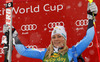 Winner Frida Hansdotter  of Sweden celebrates her first ever World cup victory won in the 50th Golden Fox trophy women slalom race of Audi FIS Alpine skiing World cup in Kranjska Gora, Slovenia. 50th Golden Fox trophy women slalom race of Audi FIS Alpine skiing World cup 2013-2014 was held on Sunday, 2nd of February 2014 in Kranjska Gora, Slovenia
