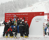 Winner Frida Hansdotter  of Sweden celebrates with her teammates, coaches and serviceman her first ever World cup victory won in the 50th Golden Fox trophy women slalom race of Audi FIS Alpine skiing World cup in Kranjska Gora, Slovenia. 50th Golden Fox trophy women slalom race of Audi FIS Alpine skiing World cup 2013-2014 was held on Sunday, 2nd of February 2014 in Kranjska Gora, Slovenia
