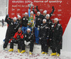 Winner Frida Hansdotter  of Sweden celebrates with her teammates, coaches and serviceman her first ever World cup victory won in the 50th Golden Fox trophy women slalom race of Audi FIS Alpine skiing World cup in Kranjska Gora, Slovenia. 50th Golden Fox trophy women slalom race of Audi FIS Alpine skiing World cup 2013-2014 was held on Sunday, 2nd of February 2014 in Kranjska Gora, Slovenia
