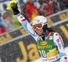 Fourth placed Nastasia Noens  of France reacts in finish of the second run of 50th Golden Fox trophy women slalom race of Audi FIS Alpine skiing World cup in Kranjska Gora, Slovenia. 50th Golden Fox trophy women slalom race of Audi FIS Alpine skiing World cup 2013-2014 was held on Sunday, 2nd of February 2014 in Kranjska Gora, Slovenia

