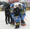 Winner Frida Hansdotter  of Sweden celebrates her first ever victory in World cup with her teammates in finish of the second run of 50th Golden Fox trophy women slalom race of Audi FIS Alpine skiing World cup in Kranjska Gora, Slovenia. 50th Golden Fox trophy women slalom race of Audi FIS Alpine skiing World cup 2013-2014 was held on Sunday, 2nd of February 2014 in Kranjska Gora, Slovenia
