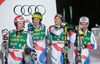 Third placed Team fltr. Reto Schmidiger of Switzerland, Nadja Vogel of Switzerland, Wendy Holdener of Switzerland and Markus Vogel of Switzerland during Parallelslalom, Team Event of FIS Ski Alpine World Cup at the Patscherkofel, Innsbruck, Austria on 2014/02/25.
