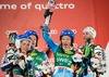 Winnerteam of Sweden with Markus Larsson, Anna Swenn-Larsson, Mattias Hargin and Maria Pietilae-Holmner Sweden during Parallelslalom, Team Event of FIS Ski Alpine World Cup at the Patscherkofel, Innsbruck, Austria on 2014/02/25.
