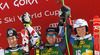 Winner Ted Ligety of USA (M), second placed Benjamin Raich of Austria (L) and third placed Henrik Kristoffersen of Norway (R) celebrate their medals won in men giant slalom race of Audi FIS Alpine skiing World cup in Kranjska Gora, Slovenia. 53rd Vitranc cup men giant slalom race of Audi FIS Alpine skiing World cup 2013-2014 was held on Saturday, 8th of March 2014 in Kranjska Gora, Slovenia
