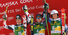 Winner Ted Ligety of USA (M), second placed Benjamin Raich of Austria (L) and third placed Henrik Kristoffersen of Norway (R) celebrate their medals won in men giant slalom race of Audi FIS Alpine skiing World cup in Kranjska Gora, Slovenia. 53rd Vitranc cup men giant slalom race of Audi FIS Alpine skiing World cup 2013-2014 was held on Saturday, 8th of March 2014 in Kranjska Gora, Slovenia
