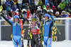 Winner Mikaela Shiffrin of USA (M), second placed Maria Pietilae-Holmner of Sweden (L) and third placed Anna Swenn-Larsson of Sweden (R) celebrate their medals won in women slalom race of Audi FIS Alpine skiing World cup in Are, Sweden. Women slalom race of Audi FIS Alpine skiing World cup 2013-2014 was held on Saturday, 8th of March 2014 in Are, Sweden.
