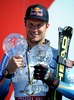 Aksel Lund Svindal with overwall super-g World cup trophy during Mens Super G of FIS Ski Alpine World Cup at the Pista Silvano Beltrametti in Lenzerheide, Switzerland on 2014/03/13.
