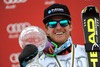 Ted Ligety (USA) celebrates his overall Giant slalom World cup victory with crystal globe after mens Giant Slalom of FIS Ski Alpine World Cup finals at the Pista Silvano Beltrametti in Lenzerheide, Switzerland on 2014/03/15.
