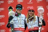 Ted Ligety (USA), Mikaela Shiffrin (USA) during Ceremony of the World champion of the mens Cup giant slalom and womens slalom of FIS Ski Alpine World Cup finals at the Pista Silvano Beltrametti in Lenzerheide, Switzerland on 2014/03/15.
