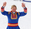 Tanja Poutiainen of Finland saying goodbye in finish of second run of her last giant slalom race of Audi FIS Alpine skiing World cup 2013-2014 in Lenzerheide, Switzerland. Last giant slalom race of season 2013-2014 and also last World cup race of Tanja Poutiainen in her career was held in Lenzerheide, Switzerland, on Sunday, 16th of March 2014.
