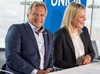 Marlies Schild of Austria (R) with sport director of Austrian ski federation, Hans Pum (L) announces her retirement from competitive alpine skiing during press conference at Uniqa Tower in Vienna, Austria on 2014/09/02.
