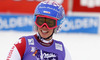 Michelle Gisin of Switzerland reacts in finish of the second run of women giant slalom race of Audi FIS Alpine skiing World cup in Soelden, Austria. First race of Audi FIS Alpine skiing World cup season 2014-2015, was held on Saturday, 25th of October 2014 on Rettenbach glacier above Soelden, Austria

