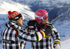 Samu Torsti of Finland (R) and his coach Jukka Leino (L) during inspection of the course before start of the first run of men giant slalom race of Audi FIS Alpine skiing World cup in Soelden, Austria. First race of Audi FIS Alpine skiing World cup season 2014-2015, was held on Sunday, 26th of October 2014 on Rettenbach glacier above Soelden, Austria
