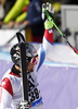 Manuel Pleisch of Switzerland reacts in finish of the second run of men giant slalom race of Audi FIS Alpine skiing World cup in Soelden, Austria. First race of Audi FIS Alpine skiing World cup season 2014-2015, was held on Sunday, 26th of October 2014 on Rettenbach glacier above Soelden, Austria
