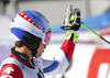 Carlo Janka of Switzerland reacts in finish of the second run of men giant slalom race of Audi FIS Alpine skiing World cup in Soelden, Austria. First race of Audi FIS Alpine skiing World cup season 2014-2015, was held on Sunday, 26th of October 2014 on Rettenbach glacier above Soelden, Austria
