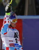 Third placed Alexis Pinturault of France reacts in finish of the second run of men giant slalom race of Audi FIS Alpine skiing World cup in Soelden, Austria. First race of Audi FIS Alpine skiing World cup season 2014-2015, was held on Sunday, 26th of October 2014 on Rettenbach glacier above Soelden, Austria
