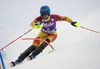 Marie-Michele Gagnon of Canada in action during 1st run of ladies Slalom of FIS ski alpine world cup at the Levi Black in Levi, Finland on 2014/11/15.
