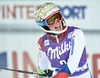 Michelle Gisin of Switzerland reacts after her 2st run of ladies Slalom of FIS ski alpine world cup at the Levi Black in Levi, Finland on 2014/11/15. <br>  <br> 
