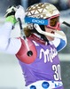 Michelle Gisin of Switzerland reacts after her 2st run of ladies Slalom of FIS ski alpine world cup at the Levi Black in Levi, Finland on 2014/11/15. <br>  <br> 
