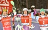 Marcel Hirscher (AUT), Henrik Kristoffersen (NOR) und Felix Neureuther (GER) celebrate their medals won in mens Slalom of FIS ski alpine world cup at the Levi Black in  Levi, Finland on 2014/11/16.
