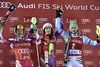 Marcel Hirscher (AUT), Henrik Kristoffersen (NOR) und Felix Neureuther (GER) celebrate their medals won in mens Slalom of FIS ski alpine world cup at the Levi Black in  Levi, Finland on 2014/11/16.
