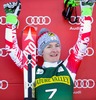 2nd placed Kathrin Zettel of Austria during winner presentation after ladies Giant Slalom of FIS Ski Alpine Worldcup at the Aspen Mountain Course in Aspen, Canada on 2014/11/29. 
