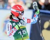 Anemone Marmottan (FRA) reacts after finish her 2nd run of ladies Giant Slalom of FIS Ski Alpine Worldcup at the Aspen Mountain Course in Aspen, Canada on 2014/11/29. 
