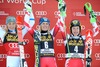 2nd placed Frida Hansdotter of Sweden ( L ) 1st placed Nicole Hosp of Austria ( C ) 3rd placed Kathrin Zettel of Austria ( R ) during victory ceremony after ladies Slalom of FIS Ski Alpine Worldcup at the Aspen Mountain Course in Aspen, United States on 2014/11/30.
