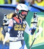 Emi Hasegawa of Japan reacts after her 2nd run of ladies Slalom of FIS Ski Alpine Worldcup at the Aspen Mountain Course in Aspen, United States on 2014/11/30. 
