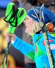 1st placed Nicole Hosp of Austria reacts after her 2nd run of ladies Slalom of FIS Ski Alpine Worldcup at the Aspen Mountain Course in Aspen, United States on 2014/11/30. 
