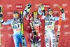 2nd placed Ted Ligety of the USA ( L ) 1st placed Marcel Hirscher of Austria ( C ) 3rd place Stefan Luitz of Germany ( R ) during winner presentation after men Giant Slalom of FIS Ski World Cup at Olympia Course in Are, Sweden on 2014/12/12.
