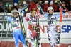 2nd placed Ted Ligety of the USA ( L ) 1st placed Marcel Hirscher of Austria ( C ) 3rd place Stefan Luitz of Germany ( R ) during winner presentation after men Giant Slalom of FIS Ski World Cup at Olympia Course in Are, Sweden on 2014/12/12.

