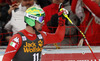 Second placed Dominik Paris of Italy reacts in finish of the men super-g race of Audi FIS Alpine skiing World cup in Val Gardena, Italy. Men super-g race of Audi FIS Alpine skiing World cup season 2014-2015, was held on Saturday, 20th of December 2014 on famous Saslong course in Val Gardena, Italy.
