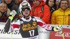 Third placed Hannes Reichelt of Austria reacts in finish of the men super-g race of Audi FIS Alpine skiing World cup in Val Gardena, Italy. Men super-g race of Audi FIS Alpine skiing World cup season 2014-2015, was held on Saturday, 20th of December 2014 on famous Saslong course in Val Gardena, Italy.
