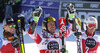 Winner Marcel Hirscher of Austria (M), second placed Ted Ligety of USA (L) and third placed Thomas Fanara of France (R) celebrate their medals won in the men giant slalom race of Audi FIS Alpine skiing World cup in Alta Badia, Italy. Men giant slalom race of Audi FIS Alpine skiing World cup season 2014-2015, was held on Sunday, 21st of December 2014 on Gran Risa course in Alta Badia, Italy.
