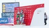 Second placed Anna Fenninger of Austria, Winner Sara Hector of Sweden ad third placed Mikaela Shiffrin of the USA celebrates on Podium during the award ceremony afterLadies Giant Slalom of the Kuehtai FIS Ski Alpine World Cup at the Hohe Mut Course in Kuehtai, Austria on 2014/12/28.

