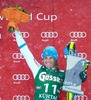 Winner Sara Hector of Sweden celebrates on Podium during the award ceremony afterLadies Giant Slalom of the Kuehtai FIS Ski Alpine World Cup at the Hohe Mut Course in Kuehtai, Austria on 2014/12/28.
