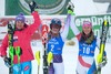 Second placed Sarka Strachova of Czech Republic, Winner Mikaela Shiffrin of the USA ad third placed Wendy Holdener of Switzerland celebrates on Podium during the award ceremony after Ladies Giant Slalom of the Kuehtai FIS Ski Alpine World Cup at the Hohe Mut Course in Kuehtai, Austria on 2014/12/29.

