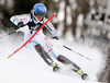 Anna Swenn-Larsson of Sweden skiing in the first run of the women slalom race of Audi FIS Alpine skiing World cup on Sljeme above Zagreb, Croatia. Women Snow Queen Trophy slalom race of Audi FIS Alpine skiing World cup season 2014-2015, was held on Sunday, 4th of January 2015 on Sljeme above Zagreb, Croatia.
