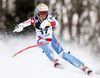 Michelle Gisin of Switzerland skiing in the first run of the women slalom race of Audi FIS Alpine skiing World cup on Sljeme above Zagreb, Croatia. Women Snow Queen Trophy slalom race of Audi FIS Alpine skiing World cup season 2014-2015, was held on Sunday, 4th of January 2015 on Sljeme above Zagreb, Croatia.
